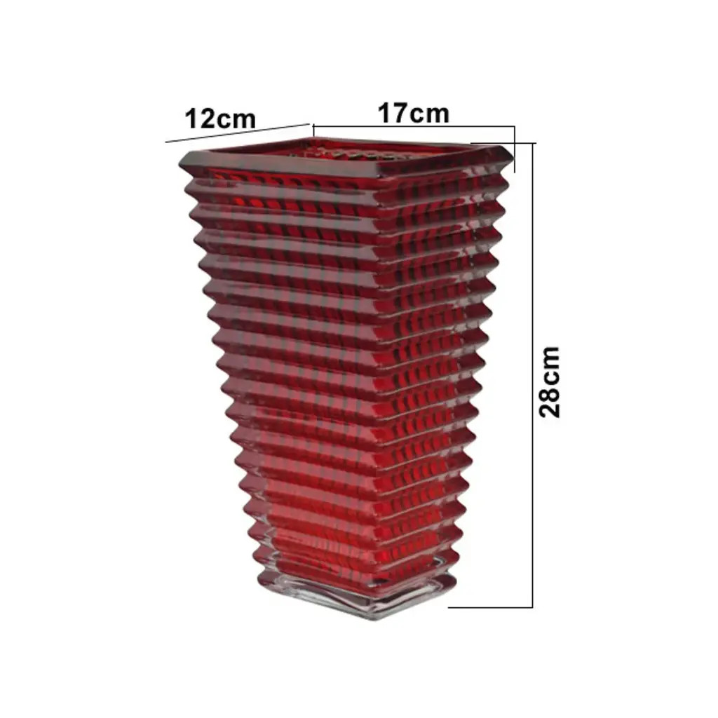 FLORERO MODA ROJO RECTANGULAR CRISTAL GRUESO REF:ES27849 17X12X28CM