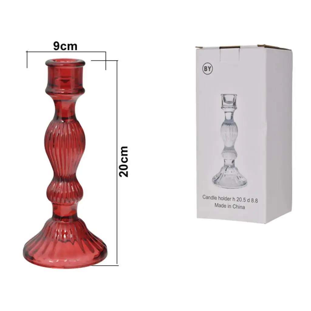 CANDELABRO DE VIDRIO ROJO REF:ES27926 8X15CM