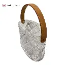 FLORERO VIDRIO OVALADO C/AGARRADERA CUERO CAFE  REF:ES27813 20X10X26CM