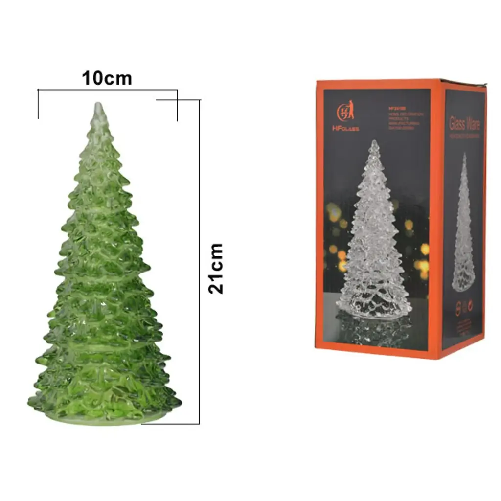ARBOL DE NAVIDAD DE VIDRIO C/LUZ LED A PILAS REF:ES27851 12X26CM