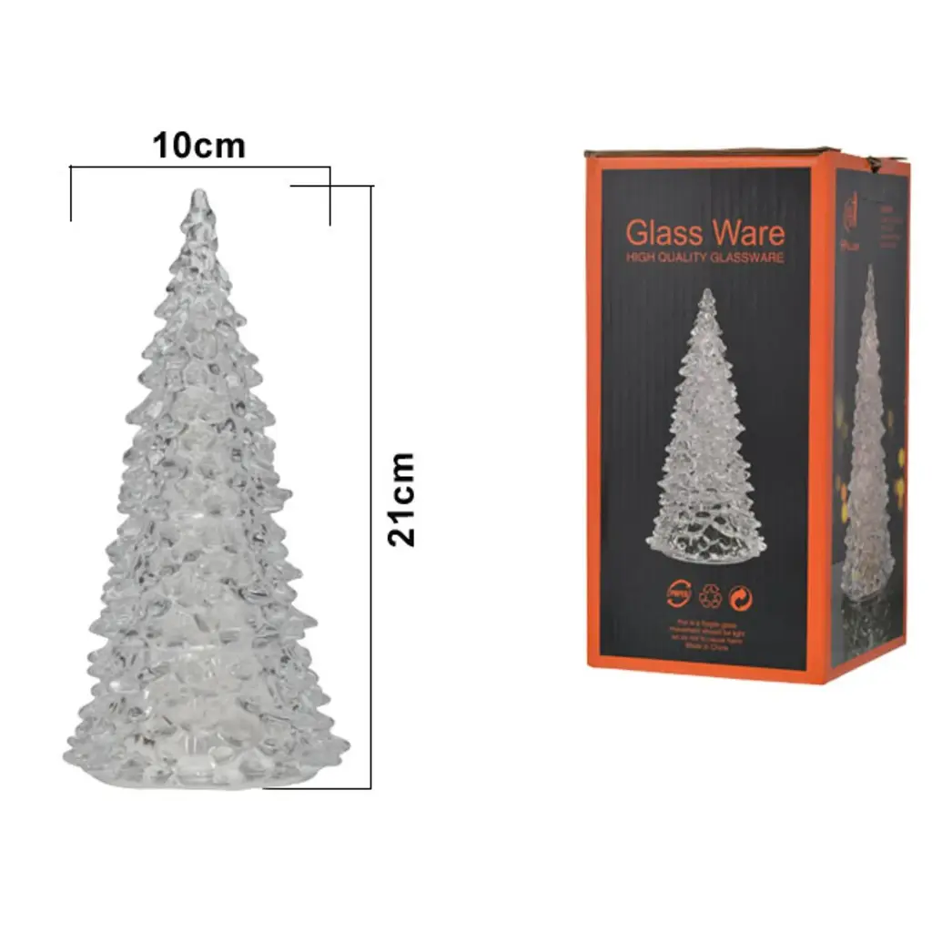 ARBOL DE NAVIDAD DE VIDRIO  C/LUZ LED A PILAS REF:ES27850 21X11CM 
