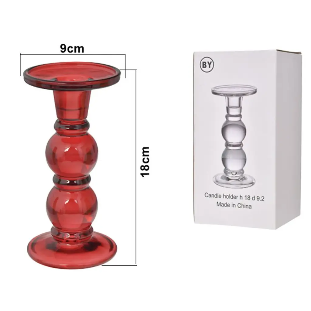 CANDELABRO DE VIDRIO ROJO REF:ES27926 8X15CM