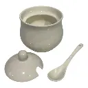 AZUCARERA DE PORCELANA BLANCA CON TAPA Y CUCHARA 9X9CM