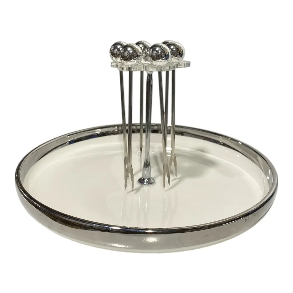 PLATO FRUTERO PORCELANA CON TENEDORES 7PCS. 21CM