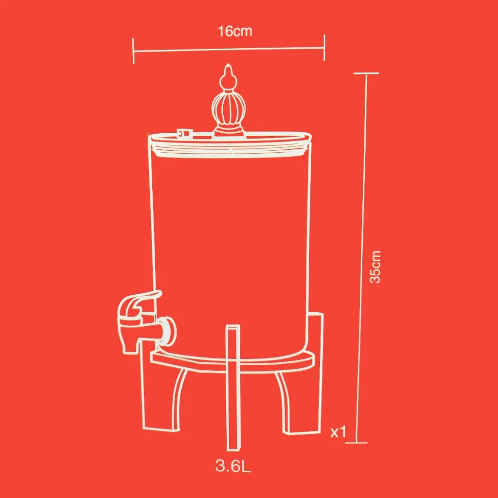 DISPENSADOR DE LIQUIDOS DE VIDRIO CON BASE DE BAMBOO 16X35CM 3.6 LITROS.