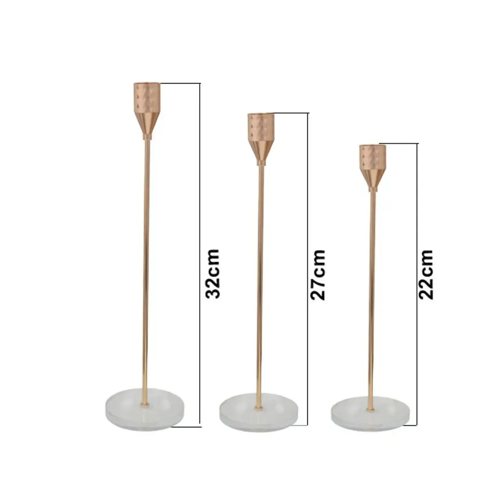 CANDELABRO DE METAL DORADO SETX3 PZ. REF:ES27838 22 CM, 27CM, 32CM