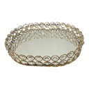 BANDEJA DORADA OVALADA HERTA METAL CON ESPEJO 25CM