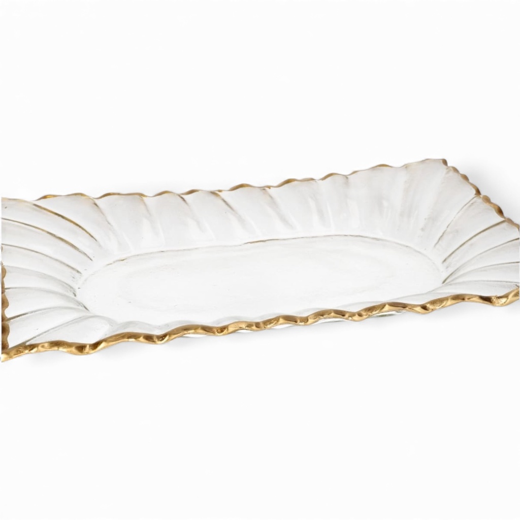 BANDEJA DE VIDRIO FILOS DORADOS 35X23X3CM