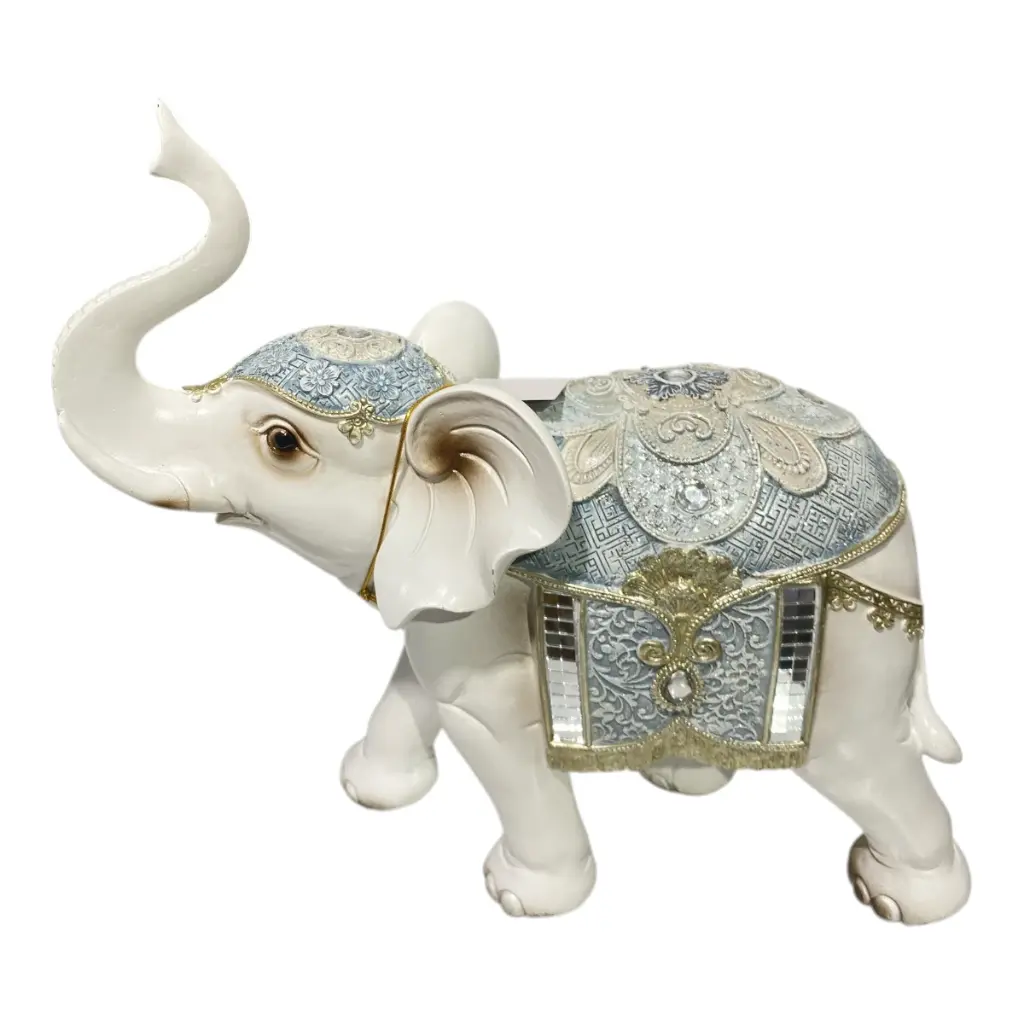 ELEFANTE POLIRESINA CELESTE/BLANCO 28X14X30CM