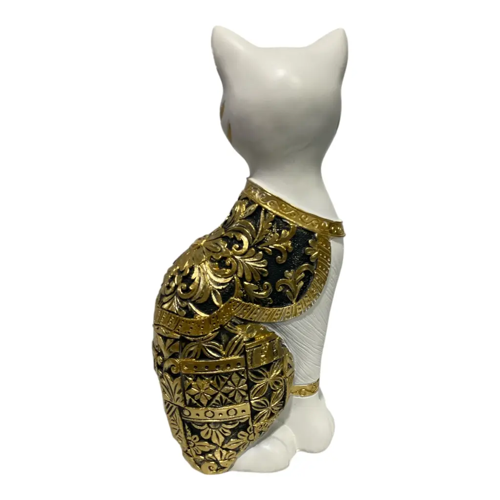 GATO DECOR POLIRESINA BLANCO/NEGRO DORADO 12X9X26CM