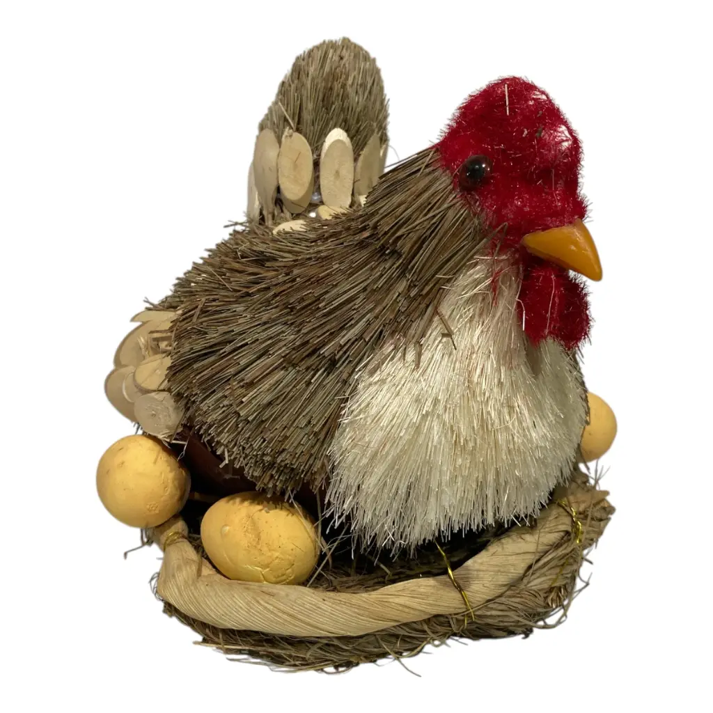 GALLINA DECOR DE PAJA CON NIDO/HUEVOS 20X19X18CM