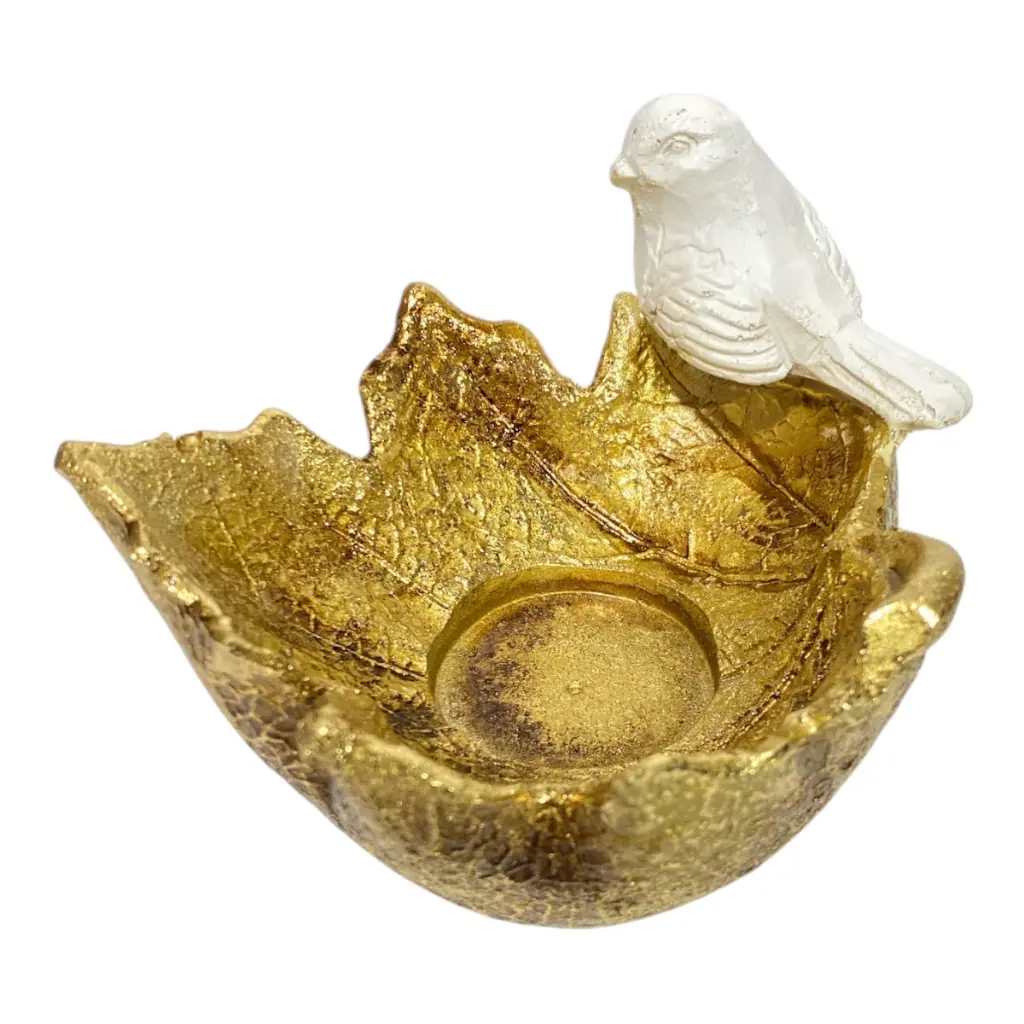 HOJA DECOR CON PAJARO POLIRESINA 13X13X9CM