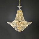 LAMPARA COLGANTE CON CADENAS Y CUERPO DE CRISTAL FORMA TRIANGULAR E14 D:69 H70CM