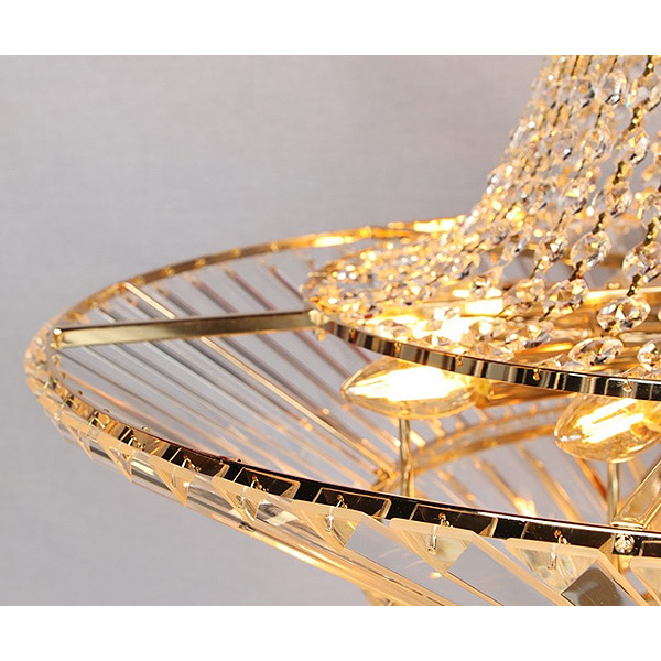 LAMPARA COLGANTE CON CADENAS Y CUERPO DE CRISTAL FORMA TRIANGULAR E14 D:69 H70CM