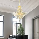 LAMPARA COLGANTE CON CADENAS Y CUERPO DE CRISTAL FORMA TRIANGULAR E14 D:69 H70CM