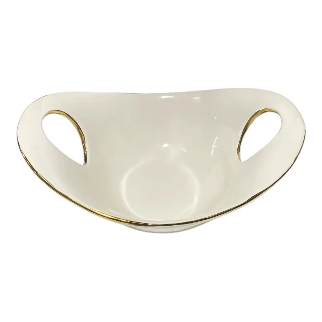 FLORERO DE PORCELANA BLANCO FILO DORADO 24.5X18.5X9CM