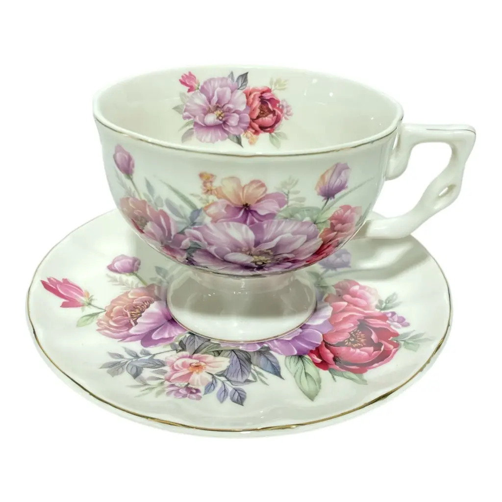 JUEGO DE TAZAS Y PLATOS ROSAS 12PCS PORCELANA