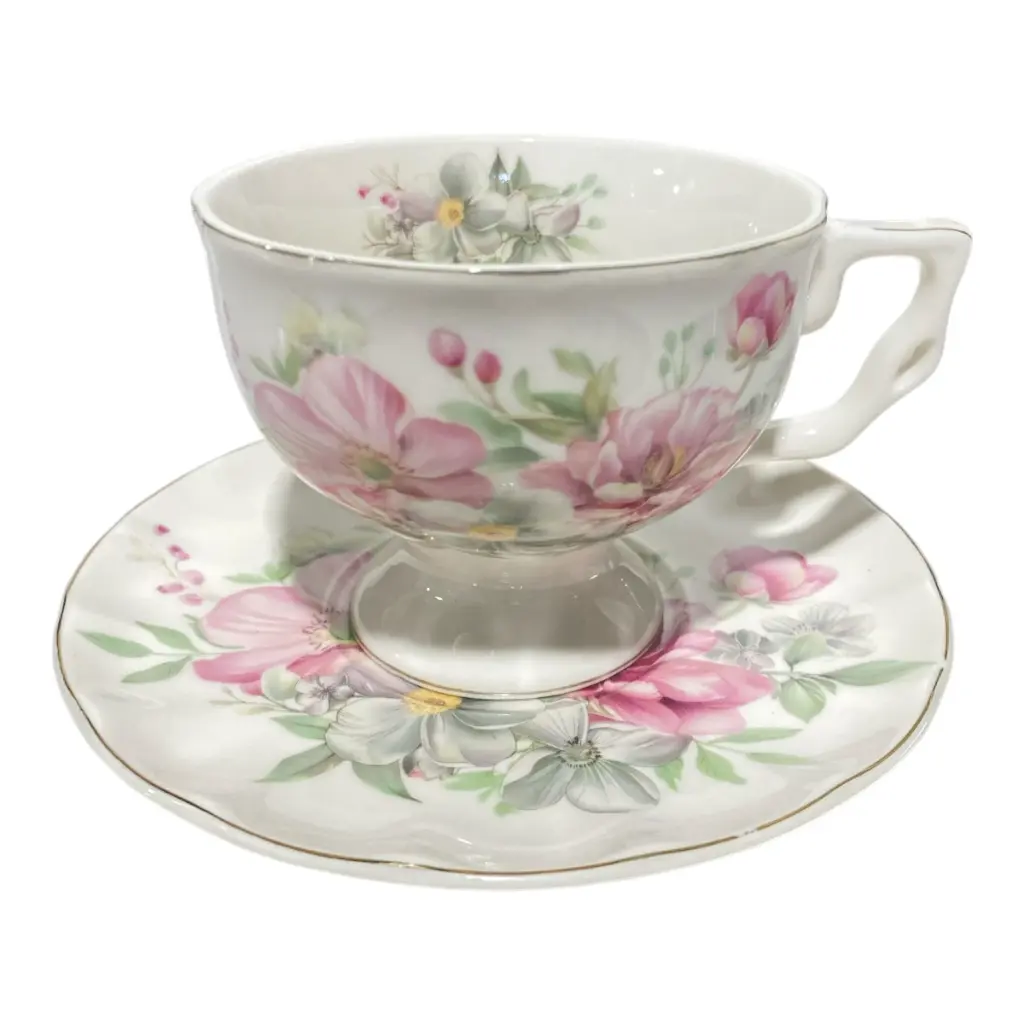 JUEGO DE TAZAS Y PLATOS ROSAS 12PCS PORCELANA 