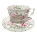 JUEGO DE TAZAS Y PLATOS ROSAS 12PCS PORCELANA 