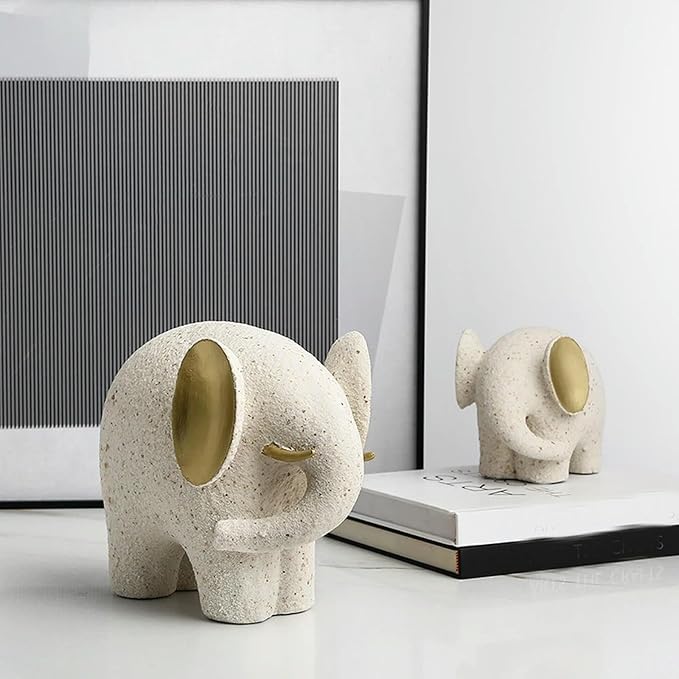 ELEFANTES POLIRESINA BLANCO CON TEXTURA 20X14X18CM Y 15X11X12CM