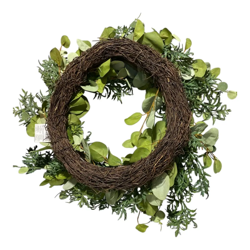 CORONA ARTF. DE EUCALIPTO CON BASE DE BEJUCO 60CM