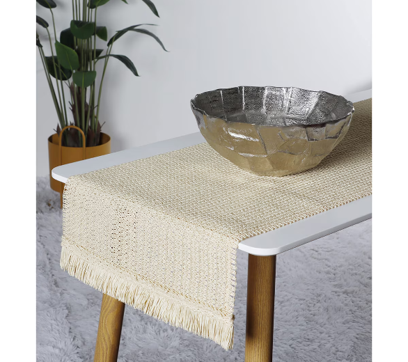 CAMINO DE MESA CAQUI TEJIDO RUSTICO 120X30.5CM