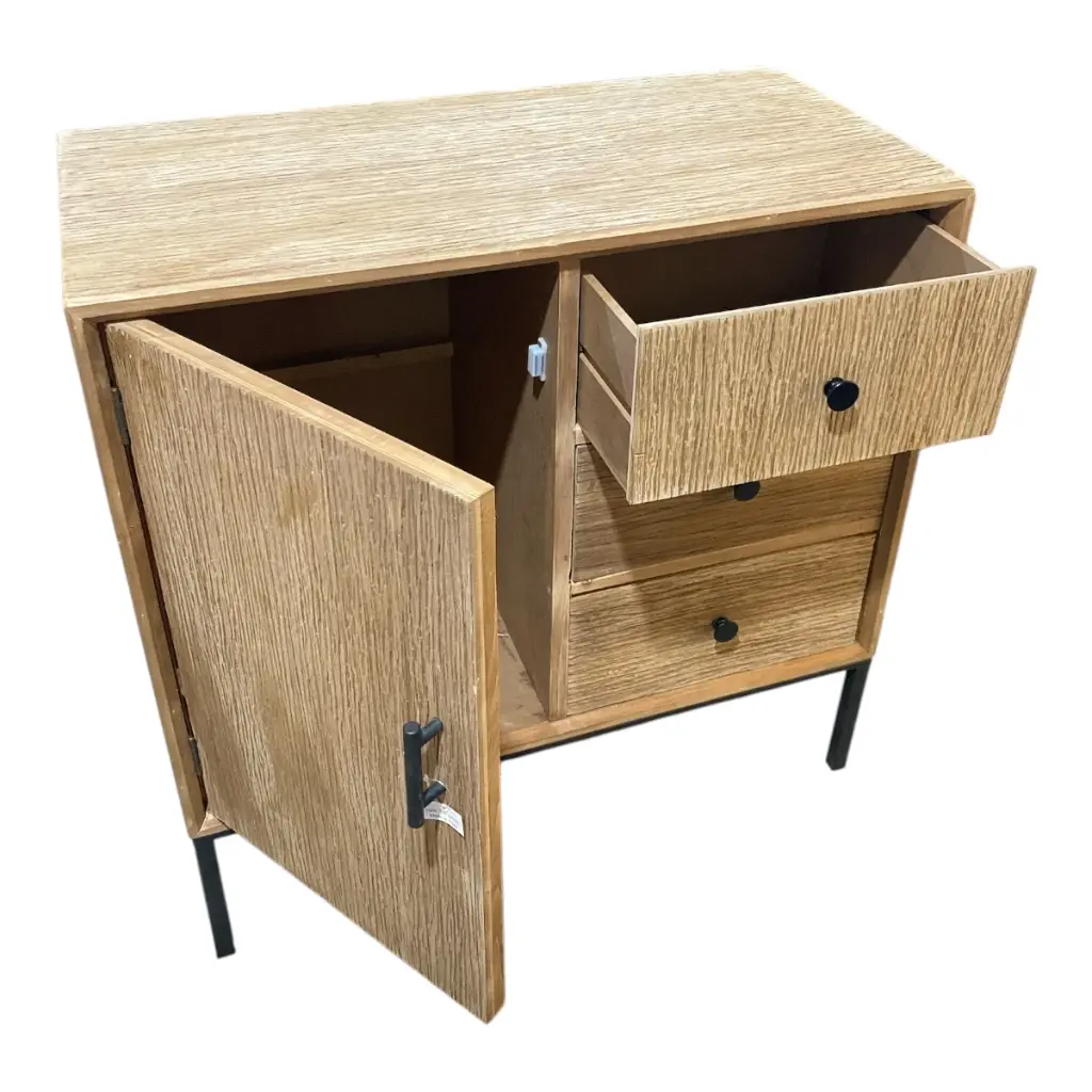 MUEBLE DE MADERA ESTANTE CONSOLA, PATAS Y BASE METALICAS 80X81X40CM