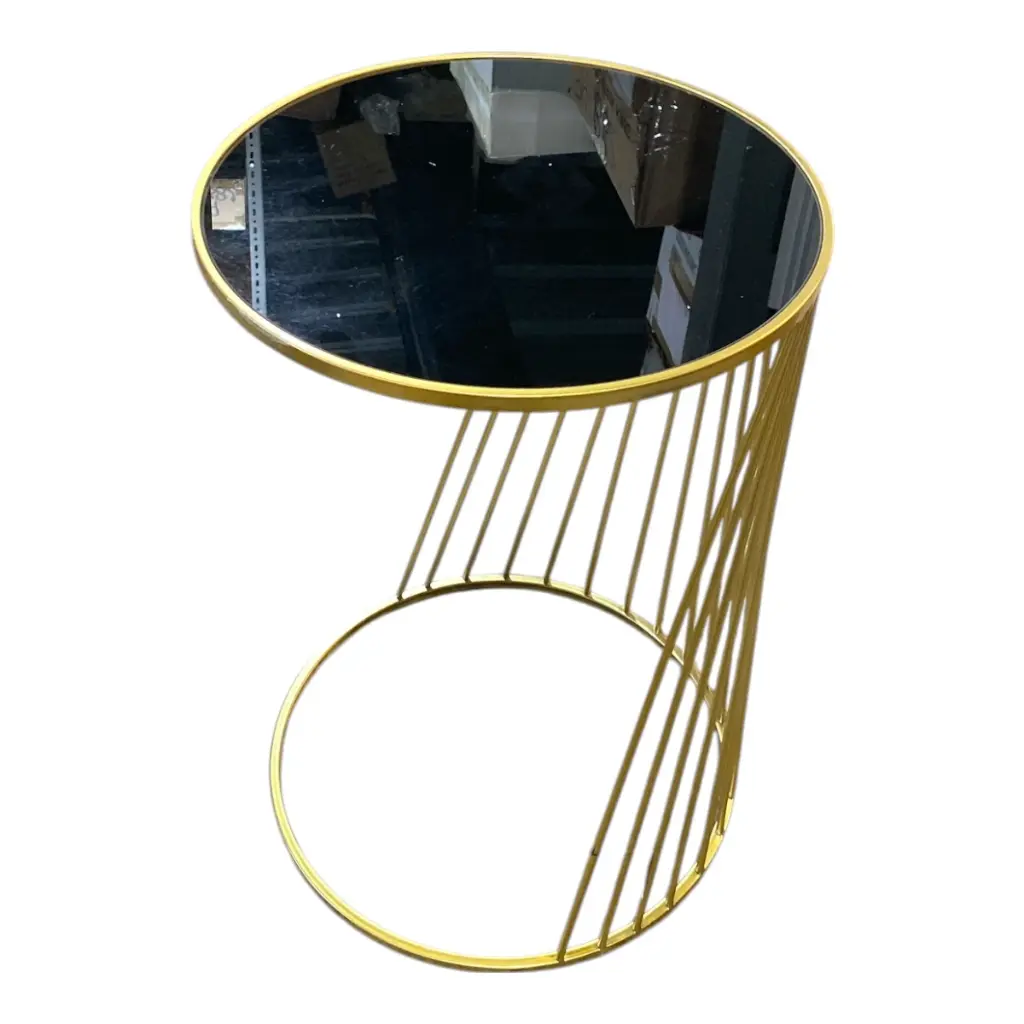 MESA METALICA DORADA BASE DE ESPEJO NEGRO SETX2 PZS. 38X56CM, 33X51CM