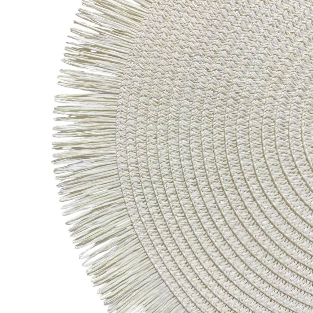 INDIVIDUAL REDONDO BLANCO CON FLECOS 38CM