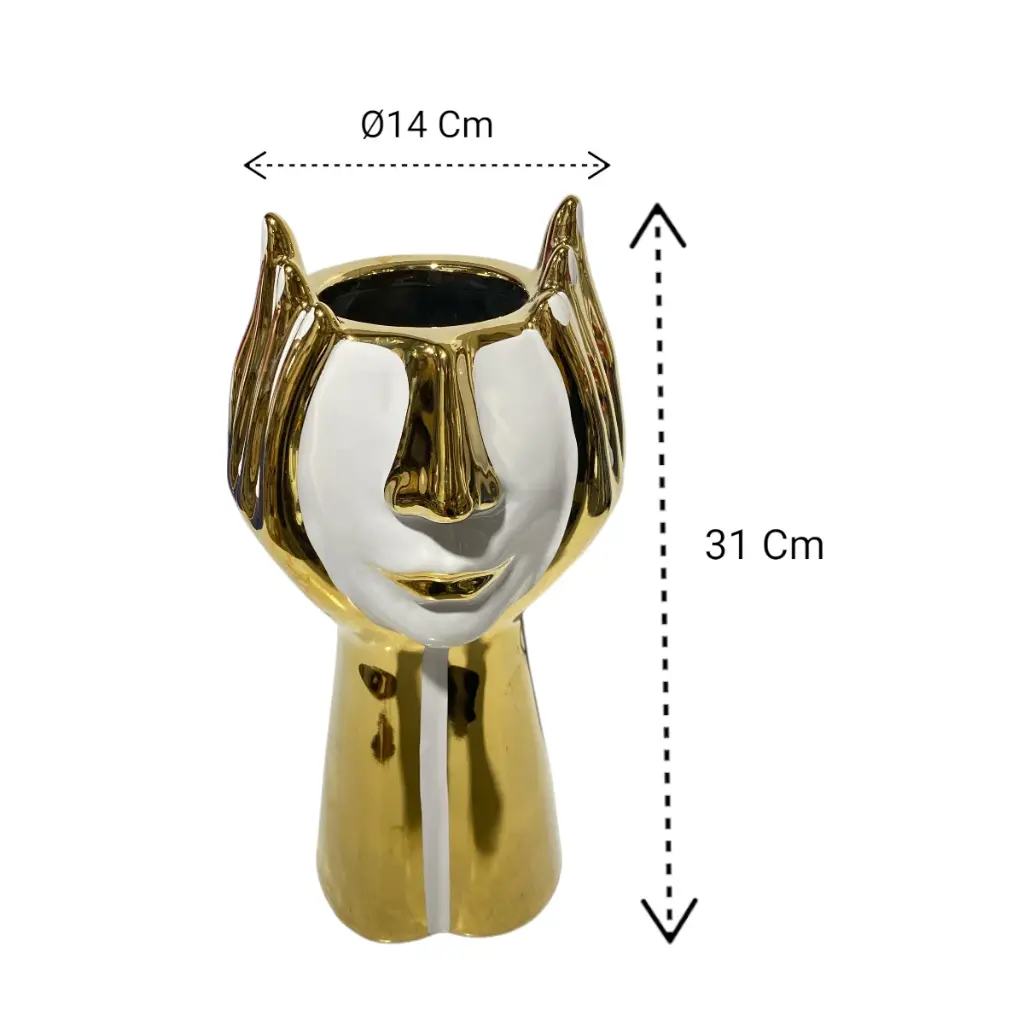 FLORERO PORCELANA DORADO/BLANCO ROSTRO Ø14X31CM