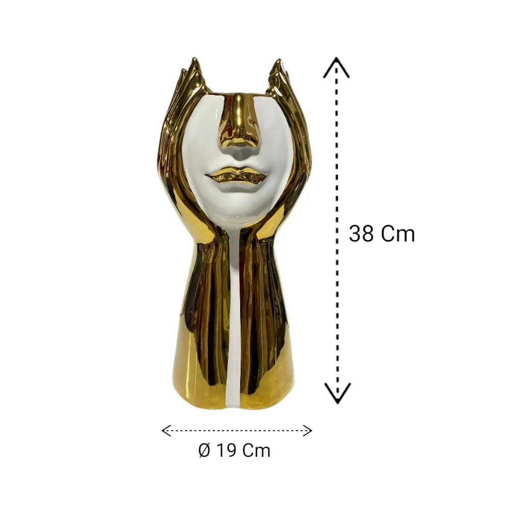 FLORERO PORCELANA DORADO/BLANCO ROSTRO Ø14X31CM