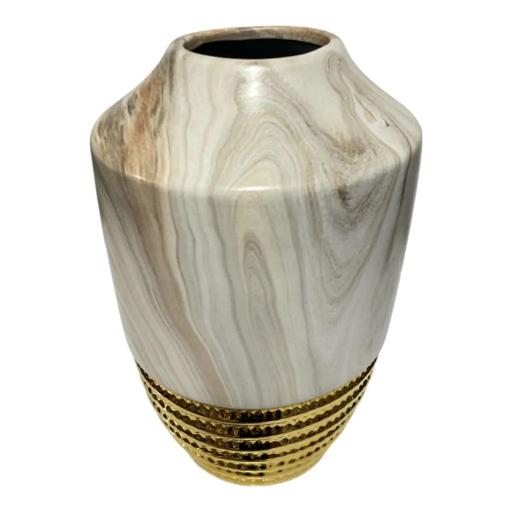 FLORERO PORCELANA MARMOLEADO/DORADO Ø16 X 25CM