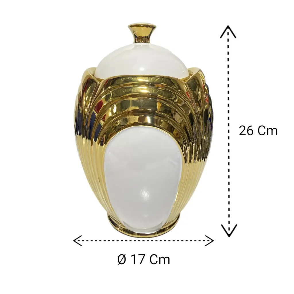 TIBOR DE PORCELANA DORADO/BLANCO Ø17 X 26 Cm