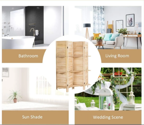 BIOMBO DE MADERA CON REPISAS 200X170CM