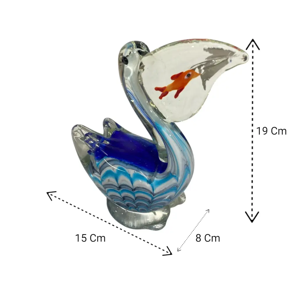 PELICANO DE VIDRIO TIPO MURANO 15X8X19CM