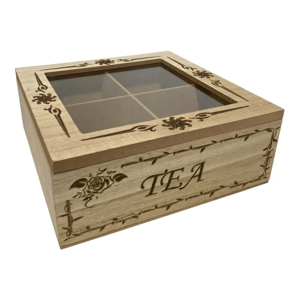 CAJA PARA TE DE MADERA/VIDRIO 18X18X7CM