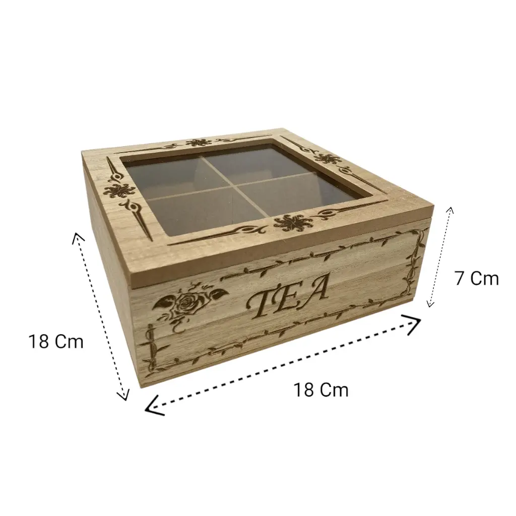 CAJA PARA TE DE MADERA/VIDRIO 18X18X7CM