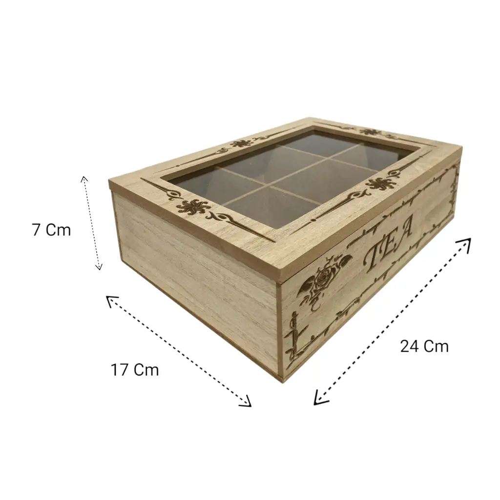 CAJA PARA TE DE MADERA/VIDRIO 18X18X7CM