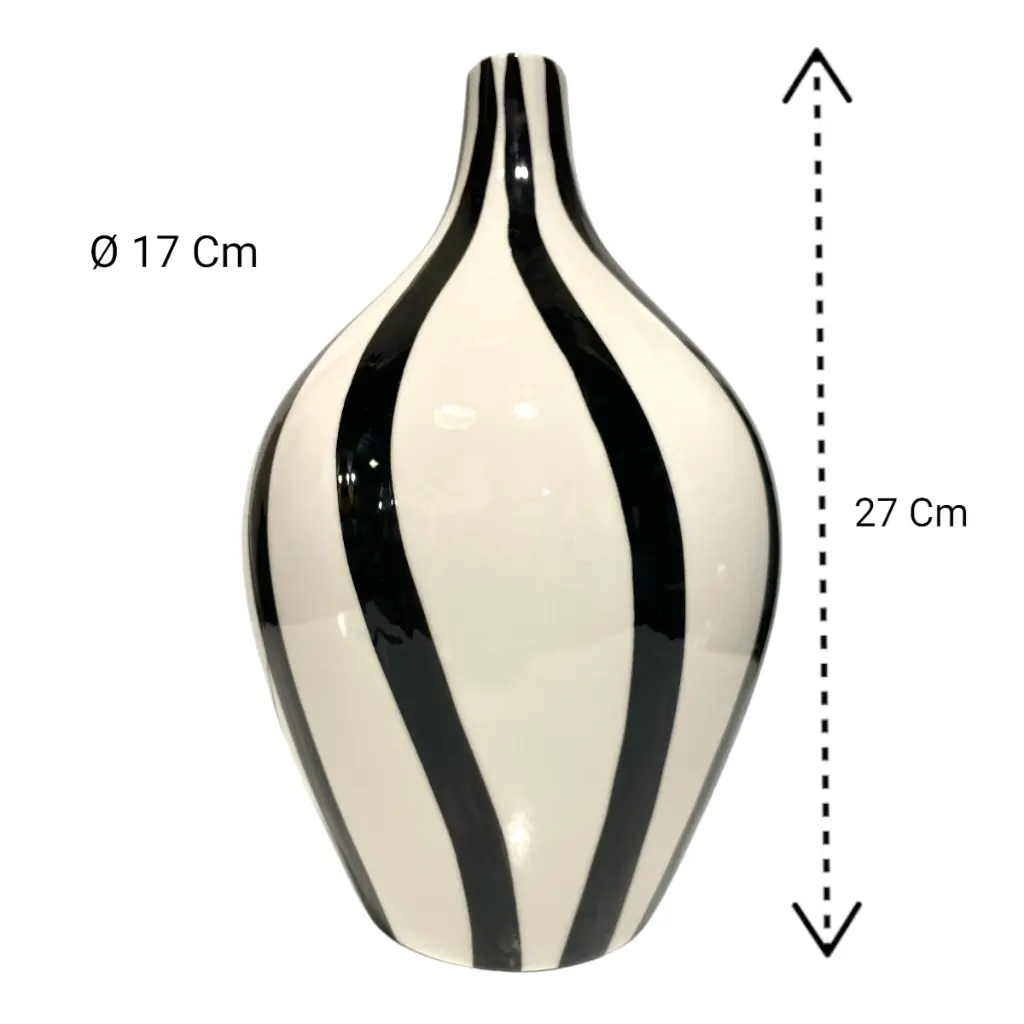 FLORERO DE PORCELANA BLANCO/NEGRO Ø17CM X 27CM ALTO