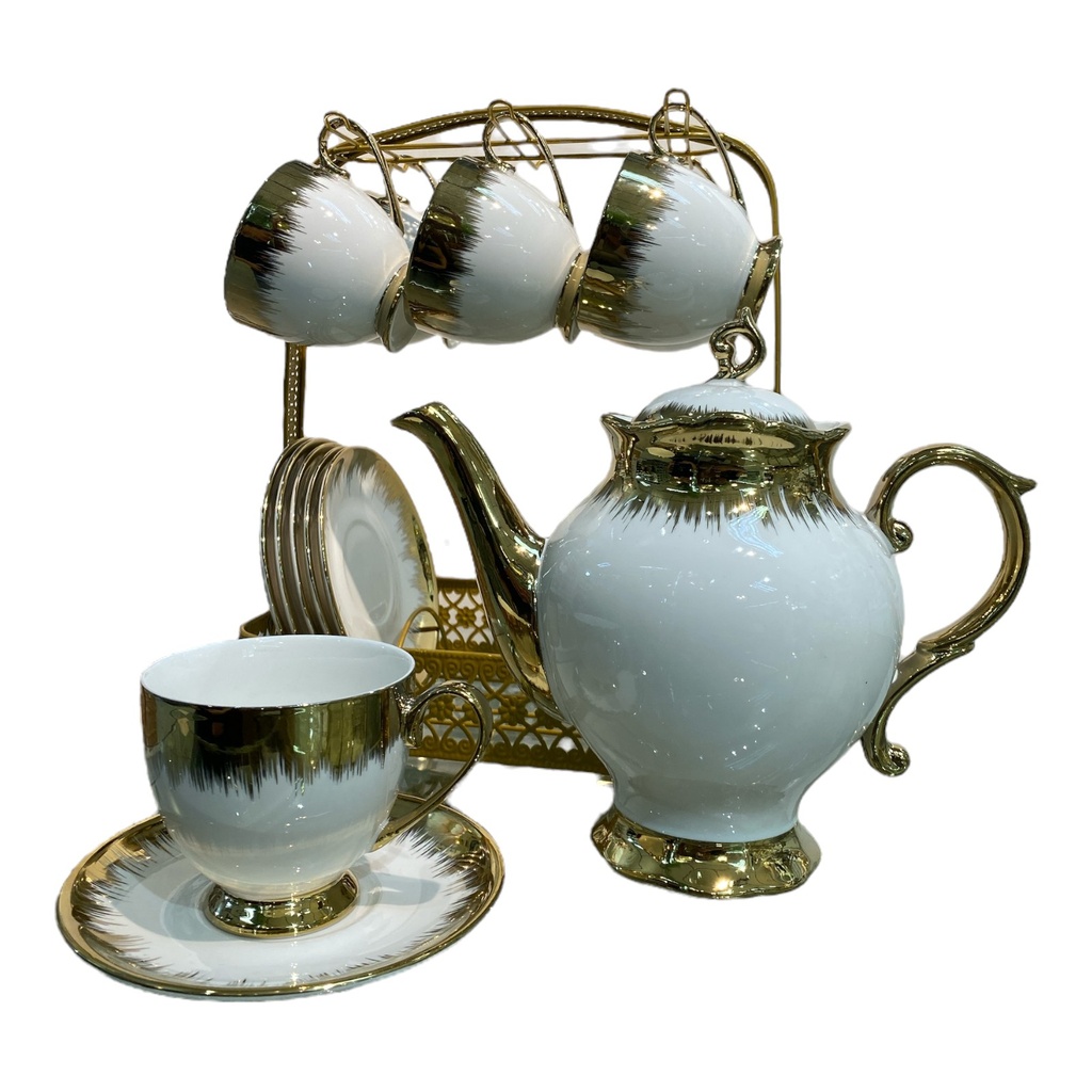 SET DE TETERA 14PZ. TAZA Y PLATOS. TETERA 1200ML (25.5X21CM), TAZA 230ML(12X7.5CM), PLATO(15CM)