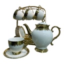SET DE TETERA 14PZ. TAZA Y PLATOS. TETERA 1200ML (25.5X21CM), TAZA 230ML(12X7.5CM), PLATO(15CM)