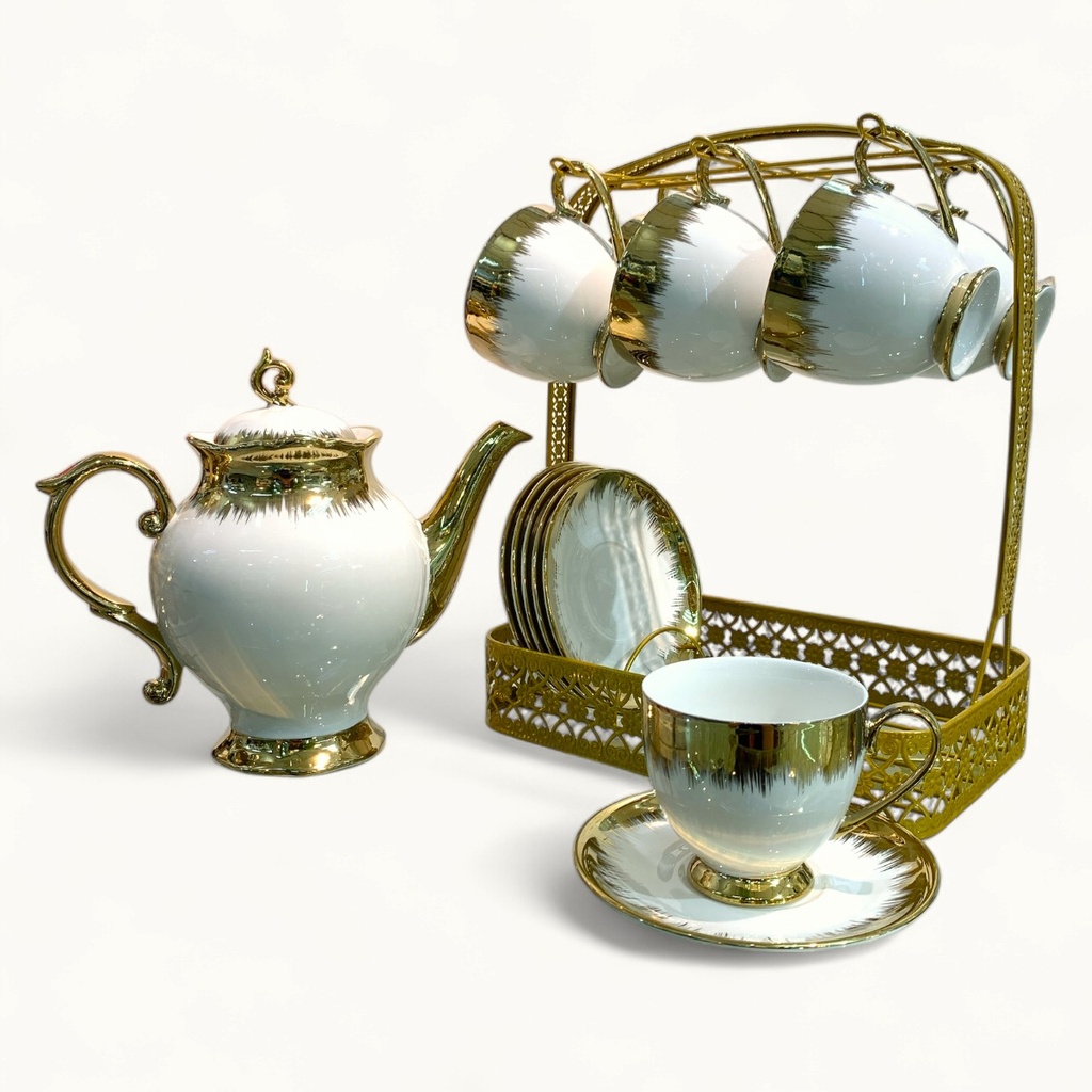 SET DE TETERA 14PZ. TAZA Y PLATOS. TETERA 1200ML (25.5X21CM), TAZA 230ML(12X7.5CM), PLATO(15CM)