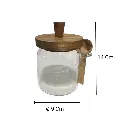 FRASCO DE VIDRIO MEDIANO CON TAPA DE MADERA Y CUCHARA Ø9X16CM