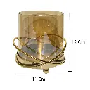 CANDELABRO DE VIDRIO AMBAR CON BASE DE HIERRO DORADA 11X12CM