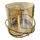 CANDELABRO DE VIDRIO AMBAR CON BASE DE HIERRO DORADA 11X12CM