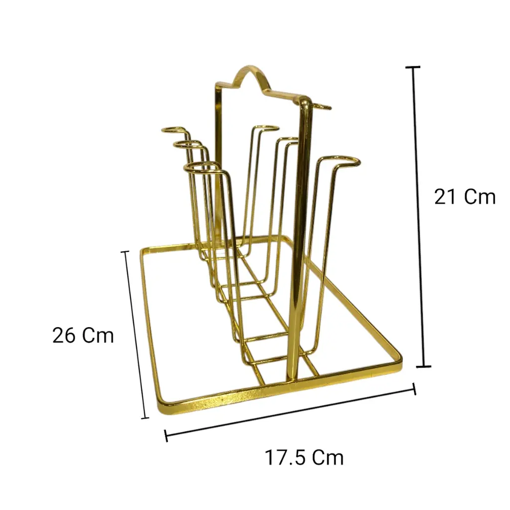 PORTA TAZAS O VASOS 6 PUESTOS DE METAL DORADO 26X17.5X21CM