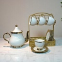 SET DE TETERA 14PZ. TAZA Y PLATOS. TETERA 1200ML (25.5X21CM), TAZA 230ML(12X7.5CM), PLATO(15CM)