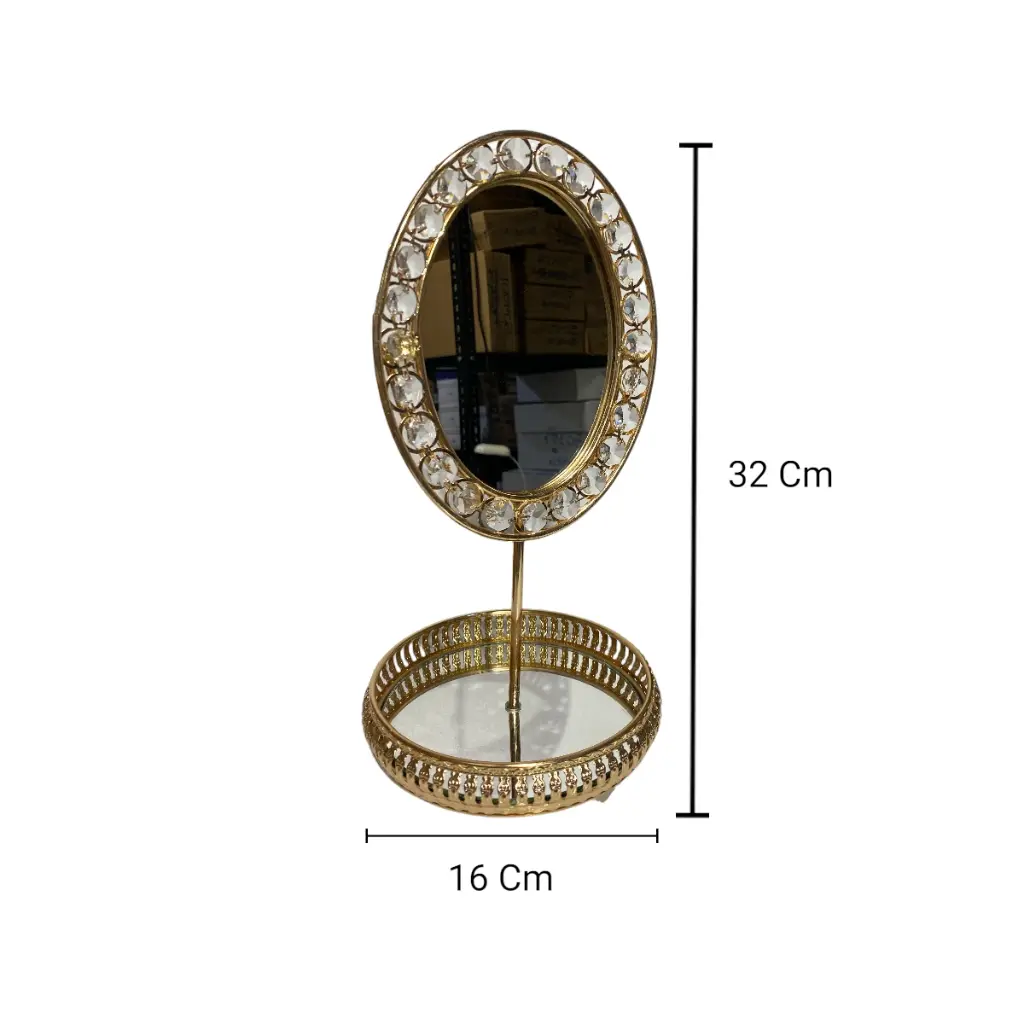 ESPEJO METALICO DORADO Ø16X32CM