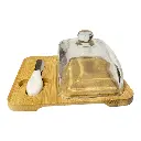 MANTEQUILLERA DE BAMBOO CON TAPA DE VIDRIO/ESPATULA 18X19X9CM 