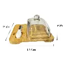 MANTEQUILLERA DE BAMBOO CON TAPA DE VIDRIO/ESPATULA 18X19X9CM 